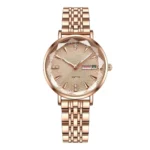 Rose Gold Diamond Accent Stainless Steel Watch with Date Display - Image 3