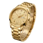 Classic Steel Watch Gold Dial Date Display - Image 2
