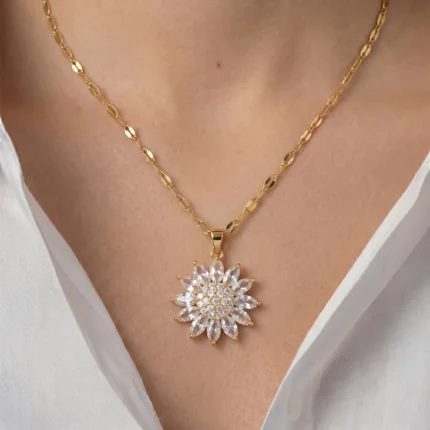 Floral Crystal Pendant Necklace Elegant Chain