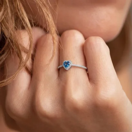 Heart Blue Stone Ring Slim Band